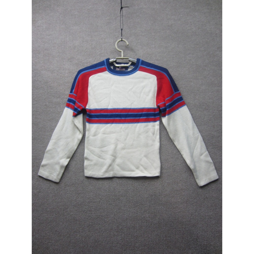 Vintage Hermans World of Sporting Goods Acrylic Striped Knit Sweater White Red